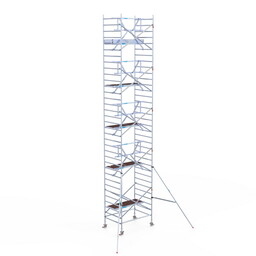 Euroscaffold Rolsteiger Professional 135x190 11,2m werkhoogte carbon vloer tegen de gevel