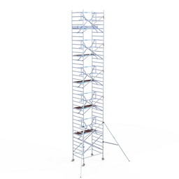 Euroscaffold Rolsteiger Professional 135x190 12,2m werkhoogte carbon vloer tegen de gevel
