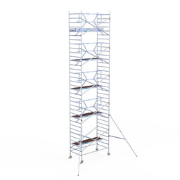 Euroscaffold Rolsteiger Professional 135x250 11,2m werkhoogte carbon vloer tegen de gevel