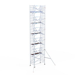 Euroscaffold Rolsteiger Professional 135x250 12,2m werkhoogte carbon vloer tegen de gevel