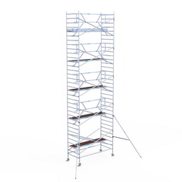Euroscaffold Rolsteiger Professional 135x305 11,2m werkhoogte carbon vloer tegen de gevel