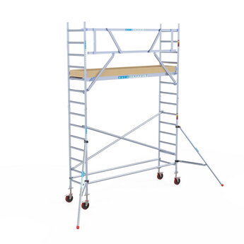 Euroscaffold Rolsteiger Basic 75x305 5,2m werkhoogte tegen de gevel