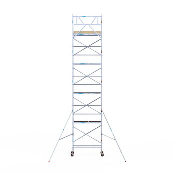 Euroscaffold Rolsteiger Basic 75x190 10,2m werkhoogte carbon vloer tegen de gevel