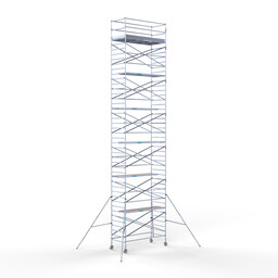 Euroscaffold Rolsteiger Original 135x305 14,2m werkhoogte tegen de gevel