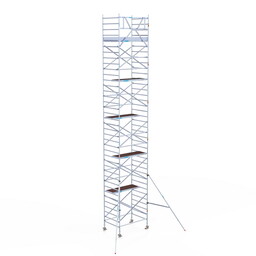 Euroscaffold Rolsteiger Original  135x190 12,2m werkhoogte carbon vloer tegen de gevel