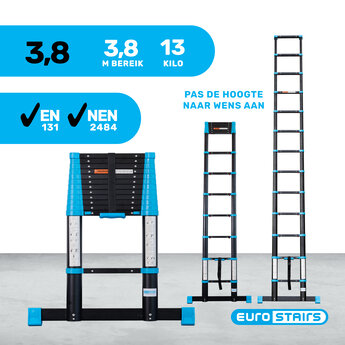 Eurostairs Telescoopladder Black 'n Blue Professioneel 3,8 meter met softclose