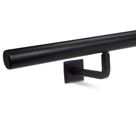 Smeedijzeren trapleuning op maat - ZWART - rond massief (20 mm) - incl. rechte leuninghouders (gelast) met rozet - coating zwart RAL 9005