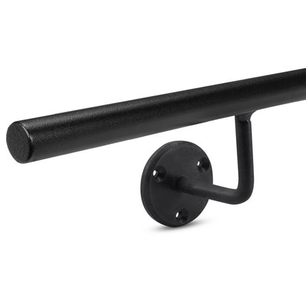 Smeedijzeren trapleuning op maat - ZWART - rond massief (20 mm) - incl. leuninghouders TYPE 1 (gelast) - coating zwart RAL 9005