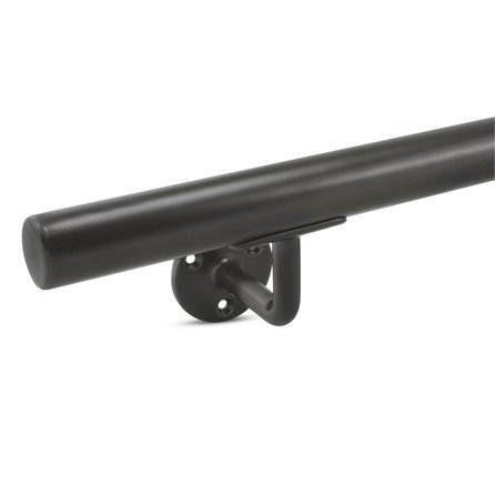 Gunmetal trapleuning (gecoat) op maat - rond smal - incl. leuninghouders TYPE 1 - coating zwarte staal look