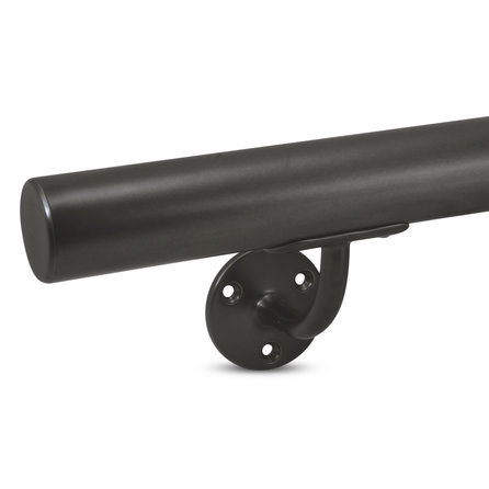 Gunmetal trapleuning (gecoat) op maat - rond - incl. leuninghouders TYPE 2 - coating zwarte staal look
