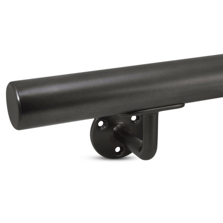 Gunmetal trapleuning (gecoat) op maat - rond - incl. leuninghouders TYPE 1 - coating zwarte staal look