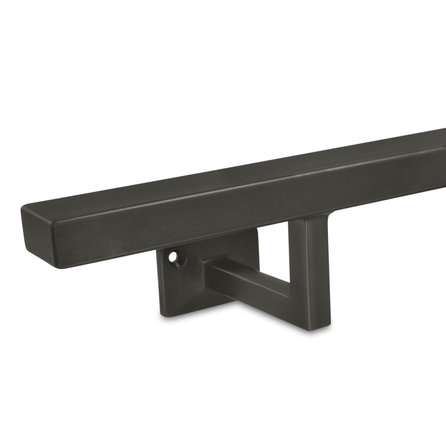 Gunmetal trapleuning (gecoat) op maat - rechthoekig (40x20 mm) - incl. leuninghouders TYPE 10 - coating zwarte staal look