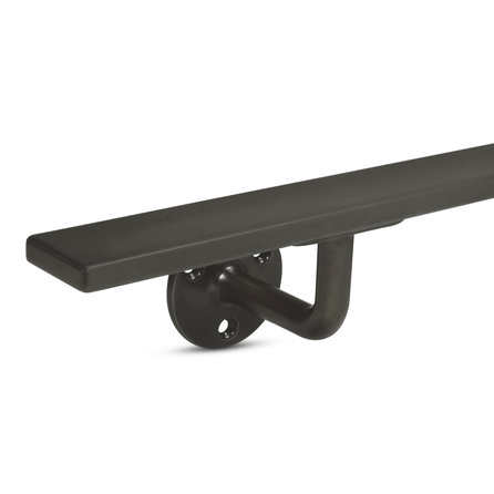 Gunmetal trapleuning (gecoat) op maat - rechthoekig (40x10 mm) - incl. leuninghouders TYPE 1 - coating zwarte staal look