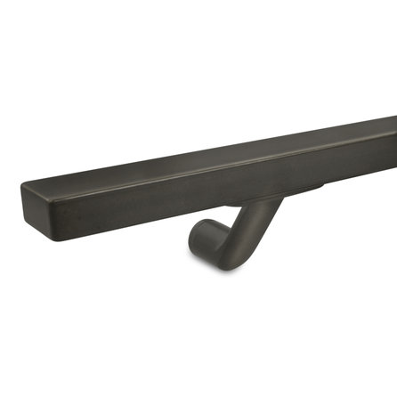 Gunmetal trapleuning (gecoat) op maat - rechthoekig (40x20 mm) - incl. leuninghouders TYPE 7 - coating zwarte staal look