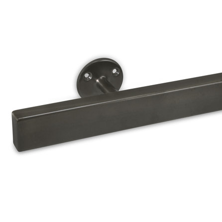 Gunmetal trapleuning (gecoat) op maat - rechthoekig (40x20 mm) - incl. leuninghouders TYPE 4 - coating zwarte staal look