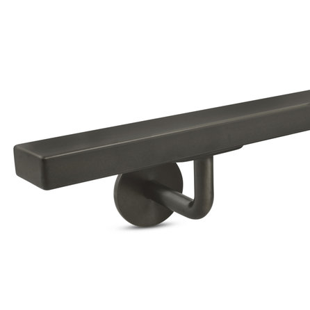 Gunmetal trapleuning (gecoat) op maat - rechthoekig (40x20 mm) - incl. leuninghouders TYPE 3 - coating zwarte staal look