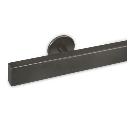 Gunmetal trapleuning (gecoat) op maat - rechthoekig (40x20 mm) - incl. leuninghouders TYPE 5 - coating zwarte staal look