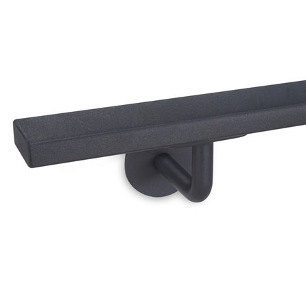Antraciet trapleuning (gecoat) op maat - rechthoekig (40x15 mm) - incl. leuninghouders TYPE 3 - coating donkergrijs RAL 7016 of 7021
