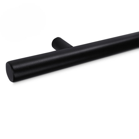 Zwarte trapleuning (gecoat) op maat - voor buiten - rond smal - incl. leuninghouders TYPE 14 - coating zwart RAL 9005