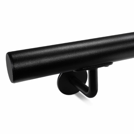 Zwarte trapleuning (gecoat) op maat - voor buiten - rond - incl. leuninghouders TYPE 3 - coating zwart RAL 9005