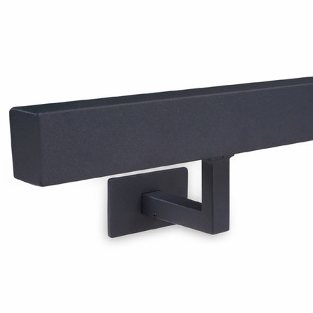 Antraciet trapleuning (gecoat) op maat - vierkant (40x40 mm) - incl. leuninghouders TYPE 11 - coating donkergrijs RAL 7016 of 7021 - voor buiten