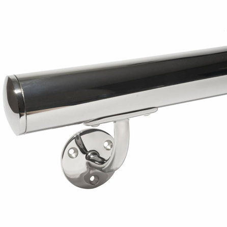 Inox trapleuning op maat - gepolijst - rond - incl. leuninghouders TYPE 2