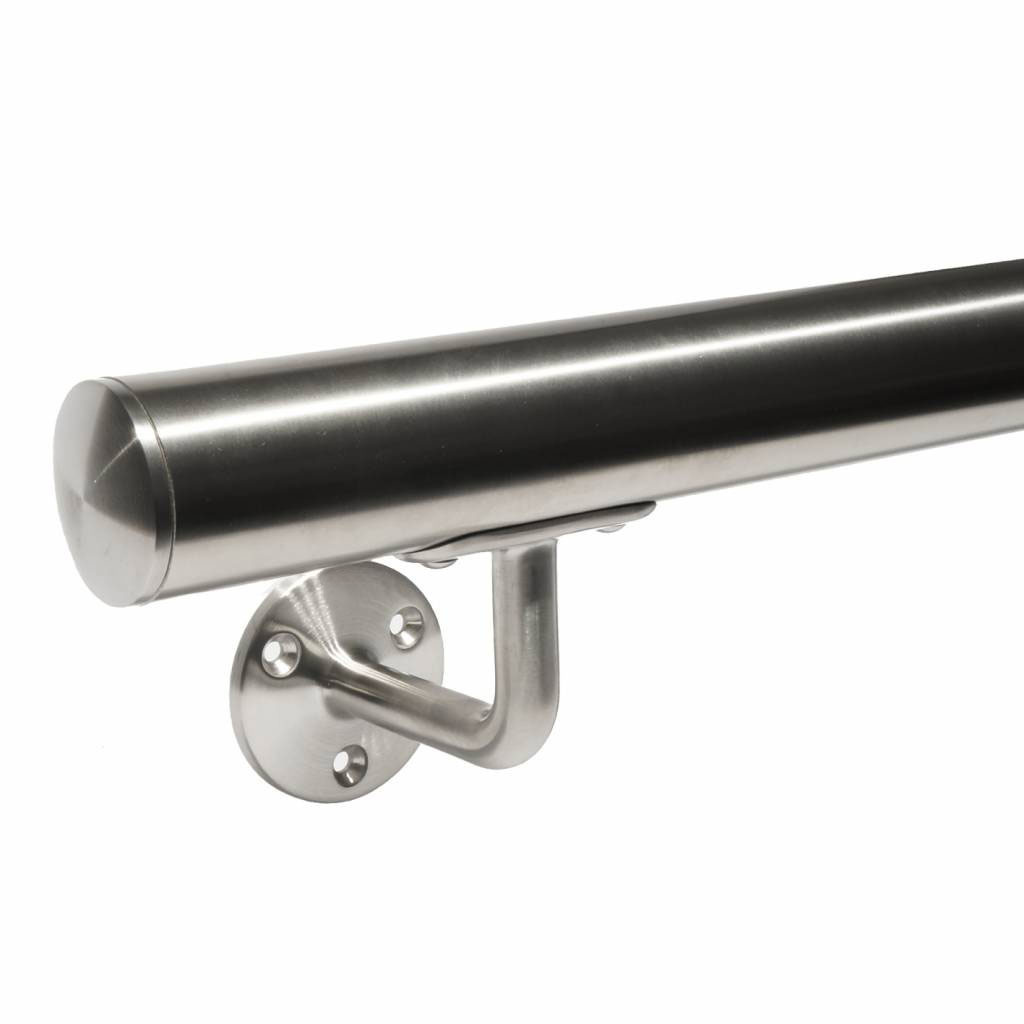 Trapleuning Inklapbare Inox trapleuning - voor buiten - rond - incl. dragers TYPE 1 ...