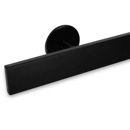 Zwarte trapleuning (gecoat) op maat - rechthoekig (40x10 mm) - incl. leuninghouders TYPE 5 - coating zwart RAL 9005