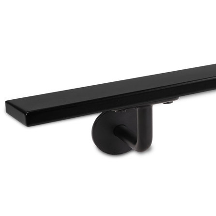 Zwarte trapleuning (gecoat) op maat - rechthoekig (40x10 mm) - incl. leuninghouders TYPE 3 - coating zwart RAL 9005