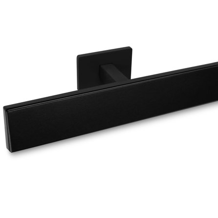 Zwarte trapleuning (gecoat) op maat - rechthoekig (40x10 mm) - incl. leuninghouders TYPE 16 - coating zwart RAL 9005
