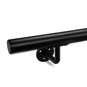 Zwarte trapleuning - rond smal - incl. dragers TYPE 1