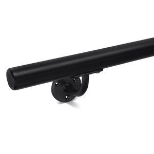 Zwarte trapleuning - rond smal - incl. dragers TYPE 2