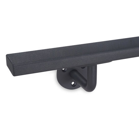 Antraciet trapleuning (gecoat) op maat - rechthoekig (40x15 mm) - incl. leuninghouders TYPE 1 - coating donkergrijs RAL 7016 of 7021