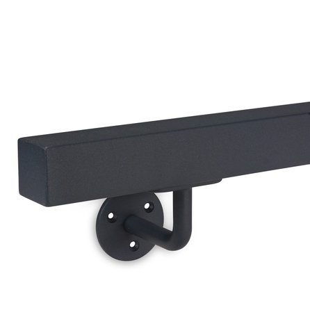 Antraciet trapleuning (gecoat) op maat - vierkant (40x40 mm) - incl. leuninghouders TYPE 1 - coating donkergrijs RAL 7016 of 7021 - voor buiten