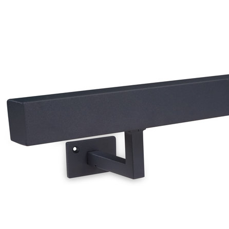 Antraciet trapleuning (gecoat) op maat - vierkant (40x40 mm) - incl. leuninghouders TYPE 10 - coating donkergrijs RAL 7016 of 7021