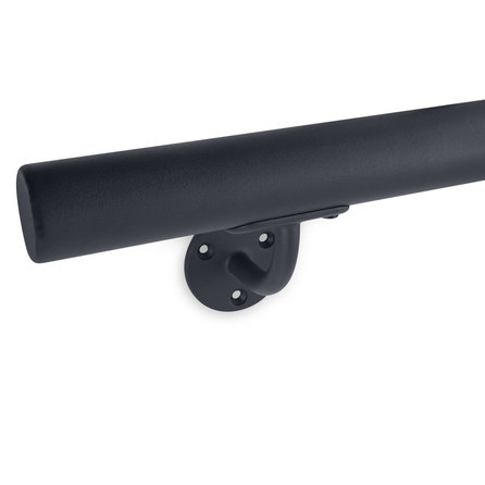 Antraciet trapleuning (gecoat) op maat - rond - incl. leuninghouders TYPE 2 - coating donkergrijs RAL 7016 of 7021 - voor buiten