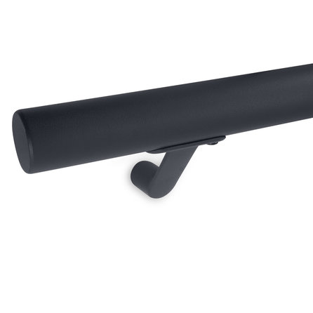 Antraciet trapleuning (gecoat) op maat - rond - incl. leuninghouders TYPE 7 - coating donkergrijs RAL 7016 of 7021 Antraciet trapleuning (gecoat) op maat - rond - incl. leuninghouders TYPE 7 - coating donkergrijs RAL 7016 of 7021