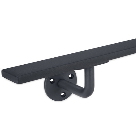 Antraciet trapleuning (gecoat) op maat - rechthoekig (40x10 mm) - incl. leuninghouders TYPE 1 - coating donkergrijs RAL 7016 of 7021 - voor buiten