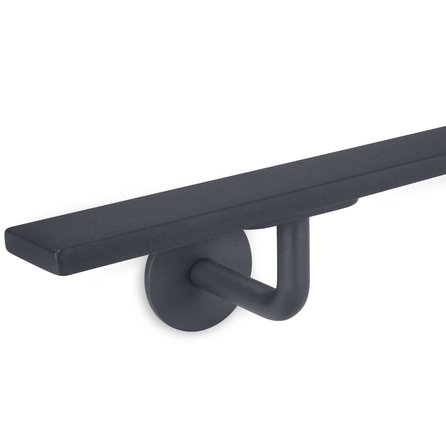 Antraciet trapleuning (gecoat) op maat - rechthoekig (40x10 mm) - incl. leuninghouders TYPE 3 - coating donkergrijs RAL 7016 of 7021