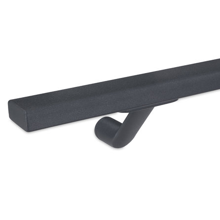 Antraciet trapleuning (gecoat) op maat - rechthoekig (40x15 mm) - incl. leuninghouders TYPE 7 - coating donkergrijs RAL 7016 of 7021