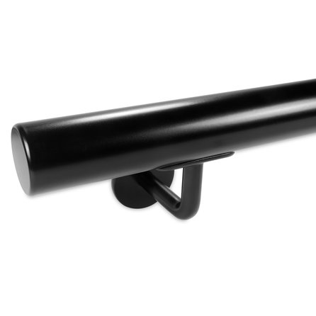 Zwarte trapleuning (gecoat) op maat - rond - incl. leuninghouders TYPE 3 - coating zwart RAL 9005