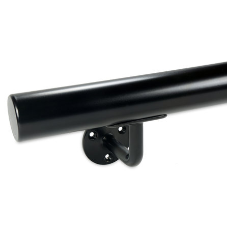 Zwarte trapleuning (gecoat) op maat - rond - incl. leuninghouders TYPE 1 - coating zwart RAL 9005