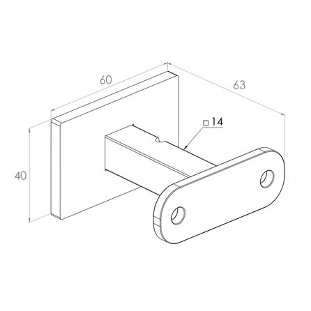 Antraciet leuninghouder - TYPE 16 - recht - voor rechthoekige / vierkante trapleuningen - coating donkergrijs RAL 7016 of 7021