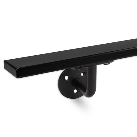 Zwarte trapleuning (gecoat) op maat - voor buiten - rechthoekig (40x10 mm) - incl. leuninghouders TYPE 1 - coating zwart RAL 9005