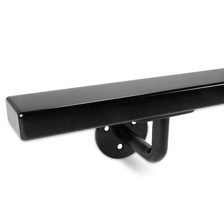 Zwarte trapleuning (gecoat) op maat - rechthoekig (40x20 mm) - incl. leuninghouders TYPE 1 - coating zwart RAL 9005