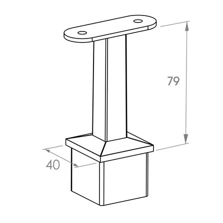 Inox railingsteun - recht (40x40 mm)