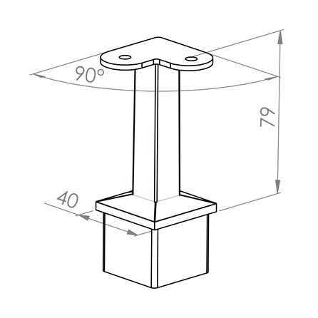 Inox railingsteun - 90 graden - recht (40x40 mm)