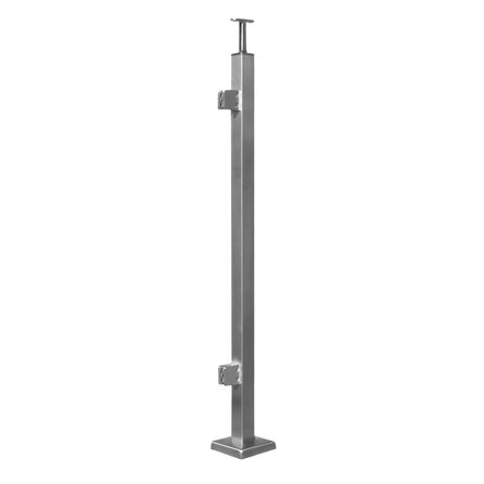 Inox baluster t.b.v. glasklemmen - start / eindstuk - recht (40x40 mm)