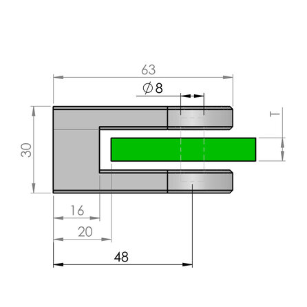Inox glasklem - Type 3 - recht