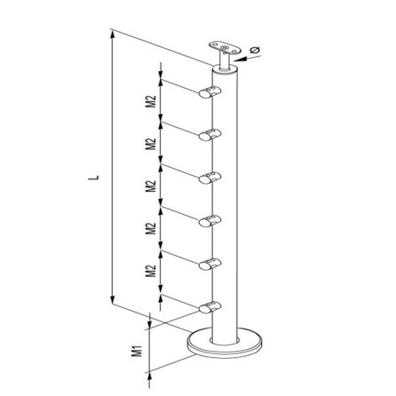 Inox baluster t.b.v. stafvulling - 6 - rond (48,3 mm)